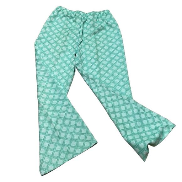 Vintage 1970s Geometric Knit Flare Leg Pants Medium Green - Picture 5 of 9